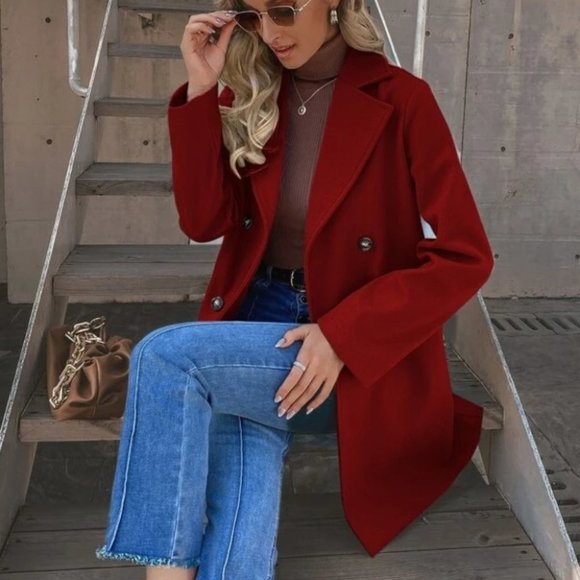 Classic burgundy double breasted Pea Overcoat jacket fall/winter - Picture 4 of 10